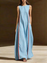 Load image into Gallery viewer, Women's Linen Sleeveless Loose Striped Maxi Dress