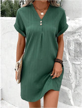 Load image into Gallery viewer, Button-Front V-Neck Dress – Short Sleeve Solid Casual Shirt Dress