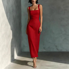 Load image into Gallery viewer, Square Neck Sling Dress – High Waist Midi Dress