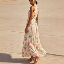 Load image into Gallery viewer, Women's Halterneck High-Waist Swing Dress – Floral & Solid Prints