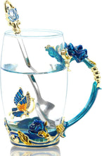 Load image into Gallery viewer, Handmade Enamel Teacup Set with Floral & Butterfly Design — The Perfect Gift for Tea Lovers