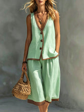 Load image into Gallery viewer, Women's Sleeveless Buttoned Vest & Shorts Two-Piece Set