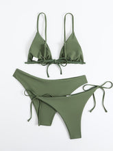 Load image into Gallery viewer, Essential Edge 3-Piece Bikini Set for Women – Solid Color High-Cut Triangle Top Two-Style Bottoms with Side Lace-Up Design & Quick-Drying Comfort – Versatile Women's Swimwear for Summer Pool Beach & Travel