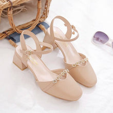 Load image into Gallery viewer, Women's Mid-Heel Slingback Pumps – Square Toe Buckle Strap
