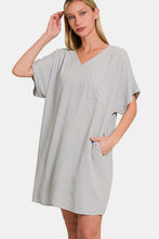 Load image into Gallery viewer, V-Neck Tee Dress with Pockets For Women – Comfortable V-Neck Dress, Casual Chic Tee Dress, Practical Pocketed Dress, Versatile V-Neck Dress, Everyday Casual Dress, Relaxed Fit Dress, Functional Pocket Dress