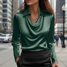 Load image into Gallery viewer, Long Sleeve Satin Swing Collar Top | Elegant Commuter Shirt
