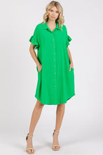 Load image into Gallery viewer, Button Down Flounce Sleeve Dress with Pockets – Casual, Comfortable, Feminine and Functional Dress with Button Front and Flounce Sleeves