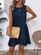 Load image into Gallery viewer, Women's Ruffle Lace-Up Mini Dress – Short Sleeve Loose Beach Dress