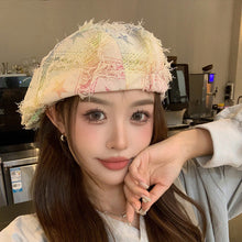Load image into Gallery viewer, Colorful Plaid Star Distressed Beret — Korean Style Five-Pointed Hat