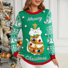 Load image into Gallery viewer, Jacquard Pullover Christmas Cartoon Kitten Embroidered Sweater for Women