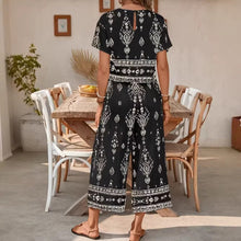 Load image into Gallery viewer, Women's Ethnic Print Contrast Two-Piece Set – Top & Straight-Leg Pants