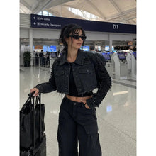 Load image into Gallery viewer, Women's Vintage Distressed Denim Set | Washed Jacket & Slim-Fit Shorts in Black & Blue | S–XXL