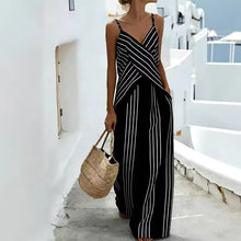 Load image into Gallery viewer, Women's Striped V-Neck Sleeveless Two-Piece Set