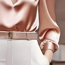 Load image into Gallery viewer, Women’s Satin V-Neck Long Sleeve Top – Slim Fit Solid Color Blouse