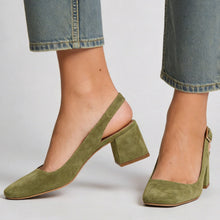 Load image into Gallery viewer, Women's Square Toe Slingback Chunky Heels – Buckle Strap Wide Fit