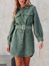 Load image into Gallery viewer, Stylish Button Front Belt Long Sleeve : Corduroy Dress