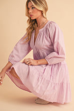 Load image into Gallery viewer, Notched Balloon Sleeve Tiered Mini Dress For Women–Trendy, Chic Style with Modern Balloon Sleeves, Tiered Layers for a Playful & Flirty Look