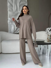 Load image into Gallery viewer, Women's Fine-Knit Mock-Neck Oversized Tunic Top & Wide-Leg Trouser Set