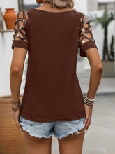 Load image into Gallery viewer, Women's Rhinestone Cut-Out Short-Sleeve Top with Chain Detail