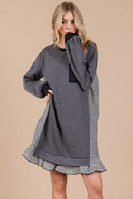 Load image into Gallery viewer, Striped Patchwork Round Neck Terry Sweatshirt Dress For Women – Casual, Trendy, Cozy, Playful, Relaxed Vibe for Everyday Wear