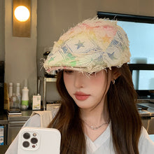 Load image into Gallery viewer, Colorful Plaid Star Distressed Beret — Korean Style Five-Pointed Hat