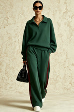 Load image into Gallery viewer, Women's Polo-Collar Oversized Sweatshirt & Side-Stripe Wide-Leg Pants Set