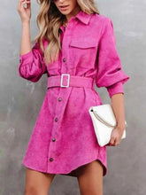 Load image into Gallery viewer, Stylish Button Front Belt Long Sleeve : Corduroy Dress