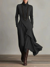 Load image into Gallery viewer, Women's Cross-Wrap High-Neck Long-Sleeve Maxi Dress