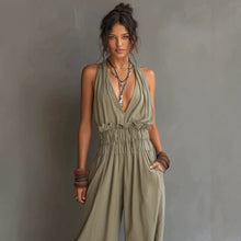 Load image into Gallery viewer, Women's V-Neck Halter Jumpsuit – Sleeveless Open Back Waist-Cinching