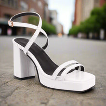 Load image into Gallery viewer, Square-Toe Buckle Strap High Heels – Elegant Thin-Strap Summer Block Heels
