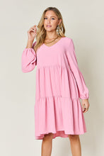 Load image into Gallery viewer, Light Green Double Take Full Size V-Neck Sleeve Tiered Dress with Pockets Elegant & Comfortable Casual Dress