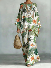 Load image into Gallery viewer, Floral Print Bamboo Linen Two-Piece Set with Wide-Leg Pants