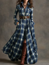 Load image into Gallery viewer, Women's Plus Size Plaid Print Long Sleeve Shirt Dress with Pockets
