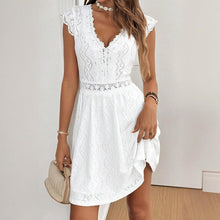Load image into Gallery viewer, Women’s V‑Neck Short‑Sleeve Dress with Lace Trim