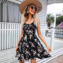 Load image into Gallery viewer, Women's Floral Print Sleeveless Midi Dress – Tie-Up Neck Elastic Waist Boho Summer Dress