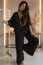 Load image into Gallery viewer, Women's V-Neck Batwing Top & Drawstring Wide-Leg Pants Two-Piece Set