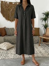 Load image into Gallery viewer, Women's Linen Blend Short Sleeve Polo Neck Maxi Dress