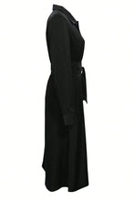 Load image into Gallery viewer, Elegant Black Collared Neck Long Sleeve Midi Shirt Dress Tied and Buttoned Women’s Dress