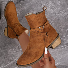 Load image into Gallery viewer, Cross-Strap Side-Zipper Mid-Heel Ankle Boots Women