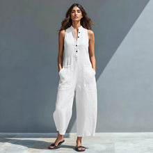 Load image into Gallery viewer, Casual Women’s Buttoned Stand Collar Sleeveless Loose Jumpsuit