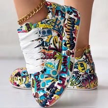 Load image into Gallery viewer, Round-Toe Thick-Sole Lace-Up Sneakers — Women’s Casual Print Shoes