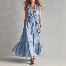 Load image into Gallery viewer, Women's V-Neck Sleeveless Lace-Up Panelled Maxi Dress – Wide Flare