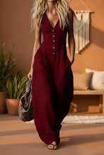 Load image into Gallery viewer, Women's Linen-Look V-Neck Jumpsuit – Textured, Sleeveless, Commuter Style