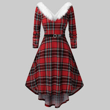 Load image into Gallery viewer, Christmas Women’s Fur Patchwork V-Neck Long-Sleeved Dress