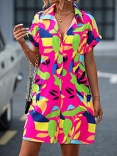 Load image into Gallery viewer, Women's Colorful Tropical Print Shirt Dress – Button Front Short Sleeve Collared A-Line Midi