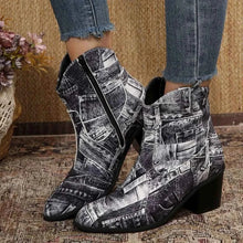Load image into Gallery viewer, Demin Print : Point Toe Block Ankle Boots