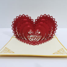 Load image into Gallery viewer, 3D Laser-Cut Engagement Card: Red Heart & Romantic Silhouette