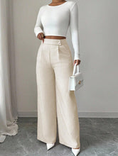 Load image into Gallery viewer, Women's High-Waist Straight-Leg Pants – Solid Color Button Detail Full Length