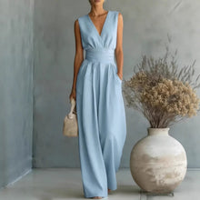 Load image into Gallery viewer, Women's Elegant V-Neck Sleeveless Jumpsuit – Waist-Cinching Straight Leg