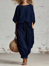 Load image into Gallery viewer, Women's Solid Color Loose Casual Set – T-Shirt & Ankle Pants
